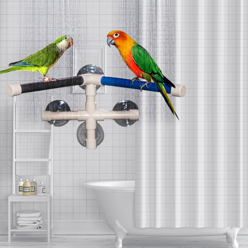 Portable Wall Mounted Platform Rack PVC Toy Perch Bird Bath Stand For Parrot Macaw Outdoors Garden With Suction Cup Foldable