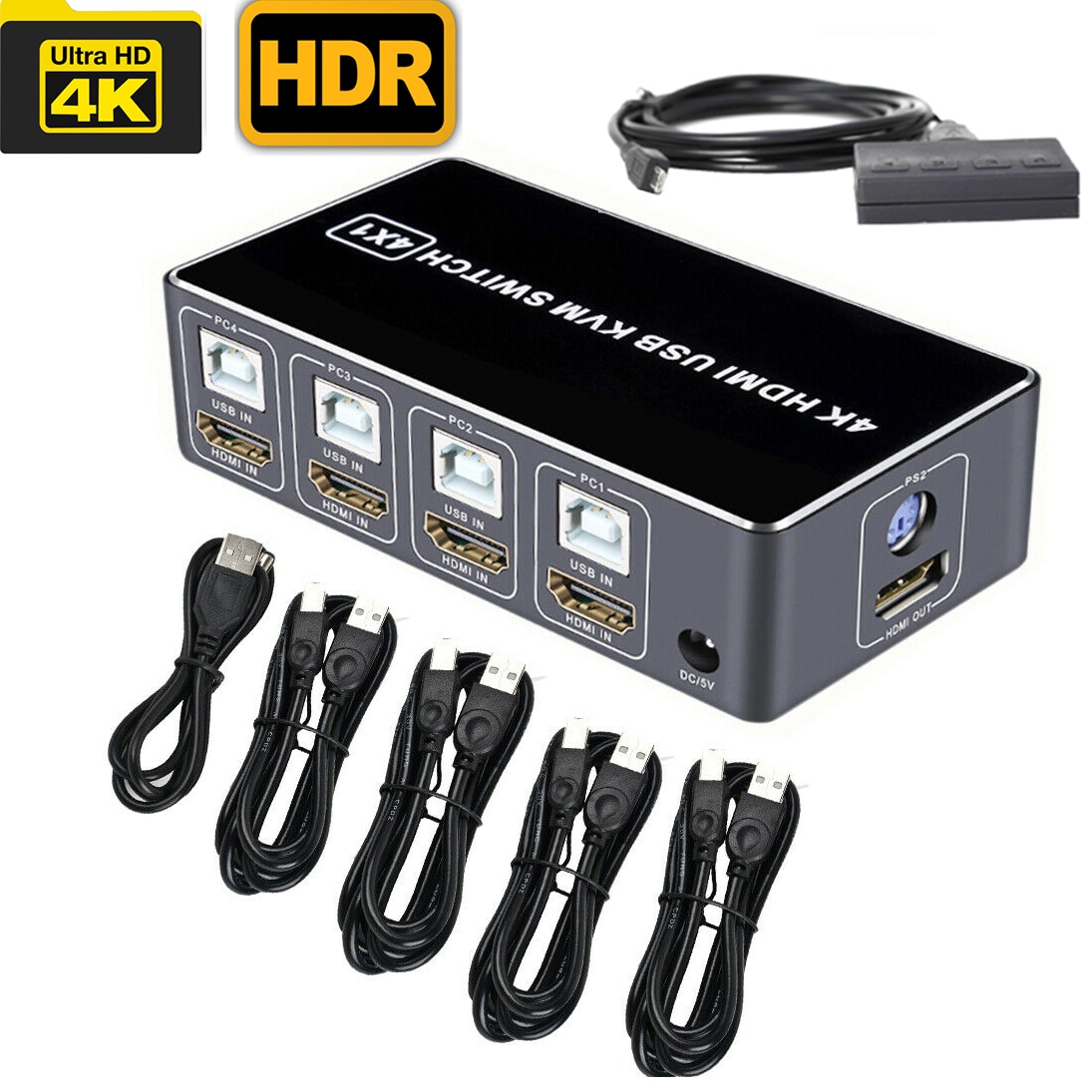 4 Port 4K USB HDMI-compatible KVM Switch Switcher 4 in 1 Out Selector Connector Control up to 4 Monitor Mouse Keyboard PC Laptop