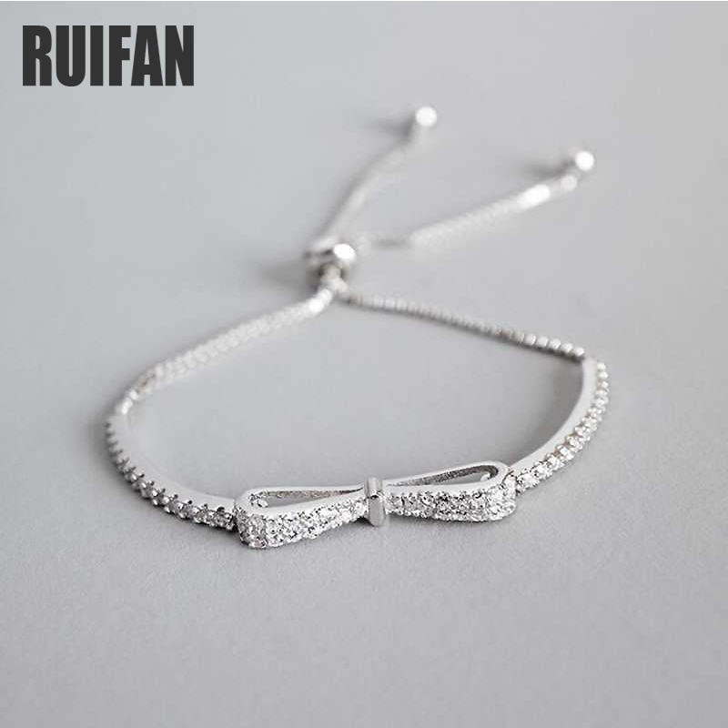 Ruifan Trendy Bowknot Cubic Zircon Box Chain 925 Sterling Silver Bracelet for Women Ladies Wedding Jewelry Accessories YBR057