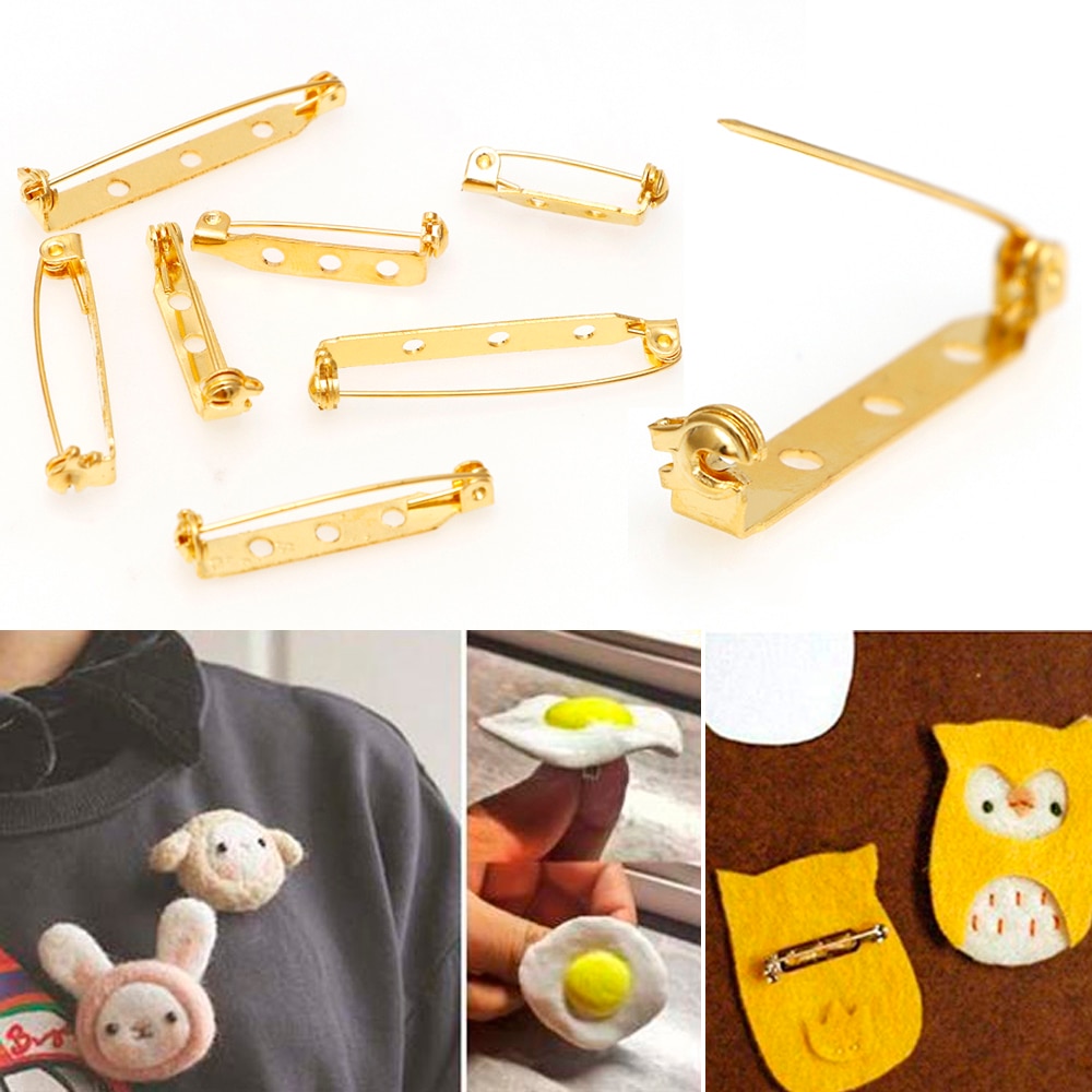 20pcs 20/25/32/38/mm Safety pin brass rotating lock brooch badge brooch with hole pins Brooch Base Metal Pins