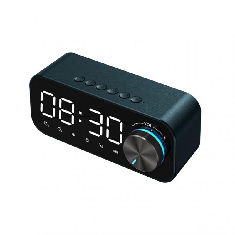 Bluetooth Speaker Alarm Clock - Digital LED Display - Mirror Surface - 5W Subwoofer - Battery Powered: Blue