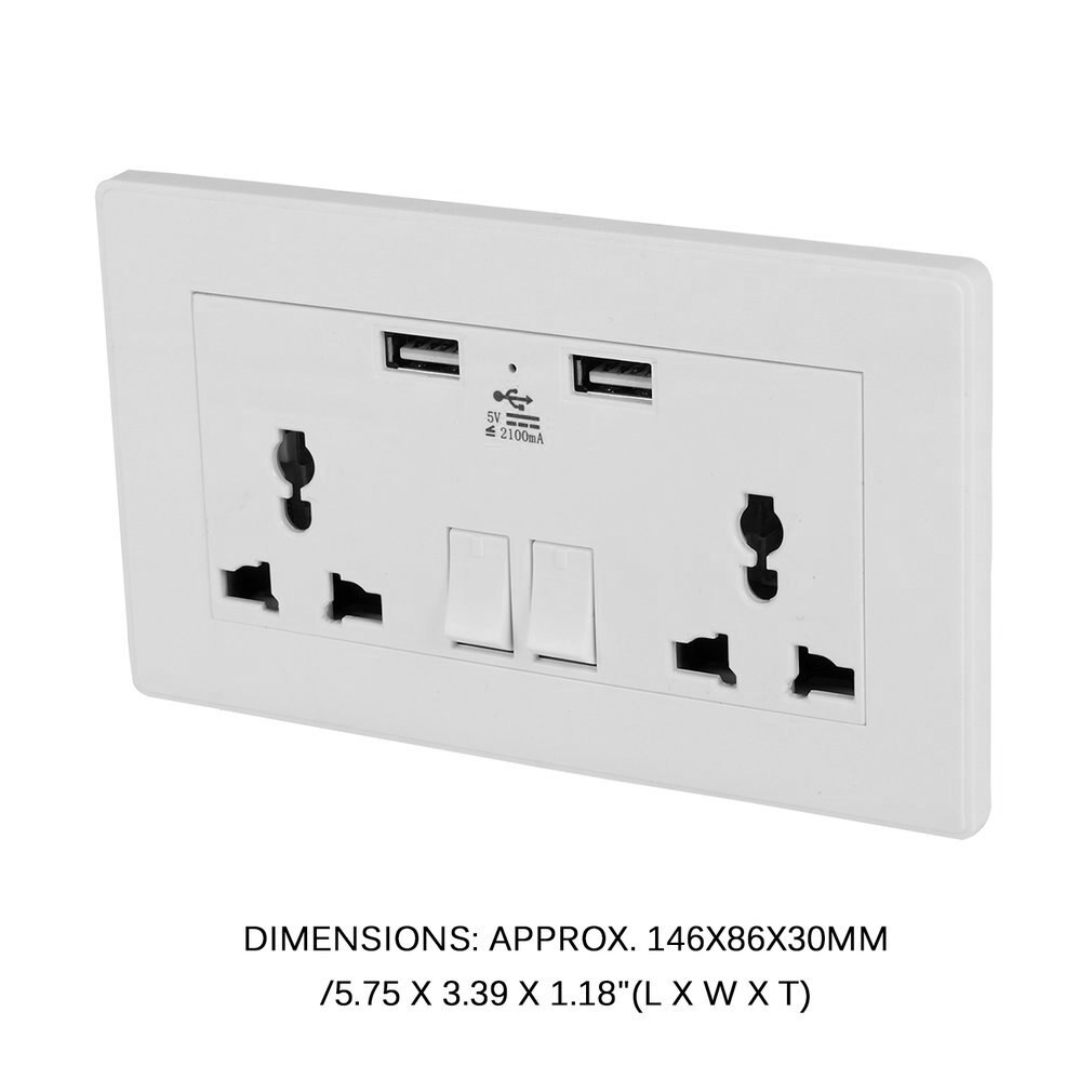 2 Gang 1000mA Wall Socket Dual USB Port Outlets Plate Panel Universal Plug