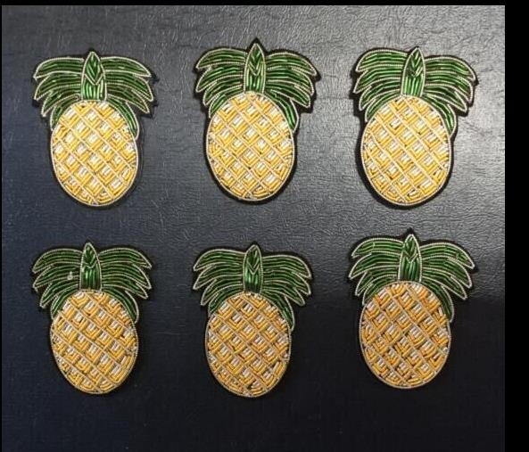 Ananas silke broderet patch broche 3d applikations lapper vintage beaded badge stof patch tøj dekoration