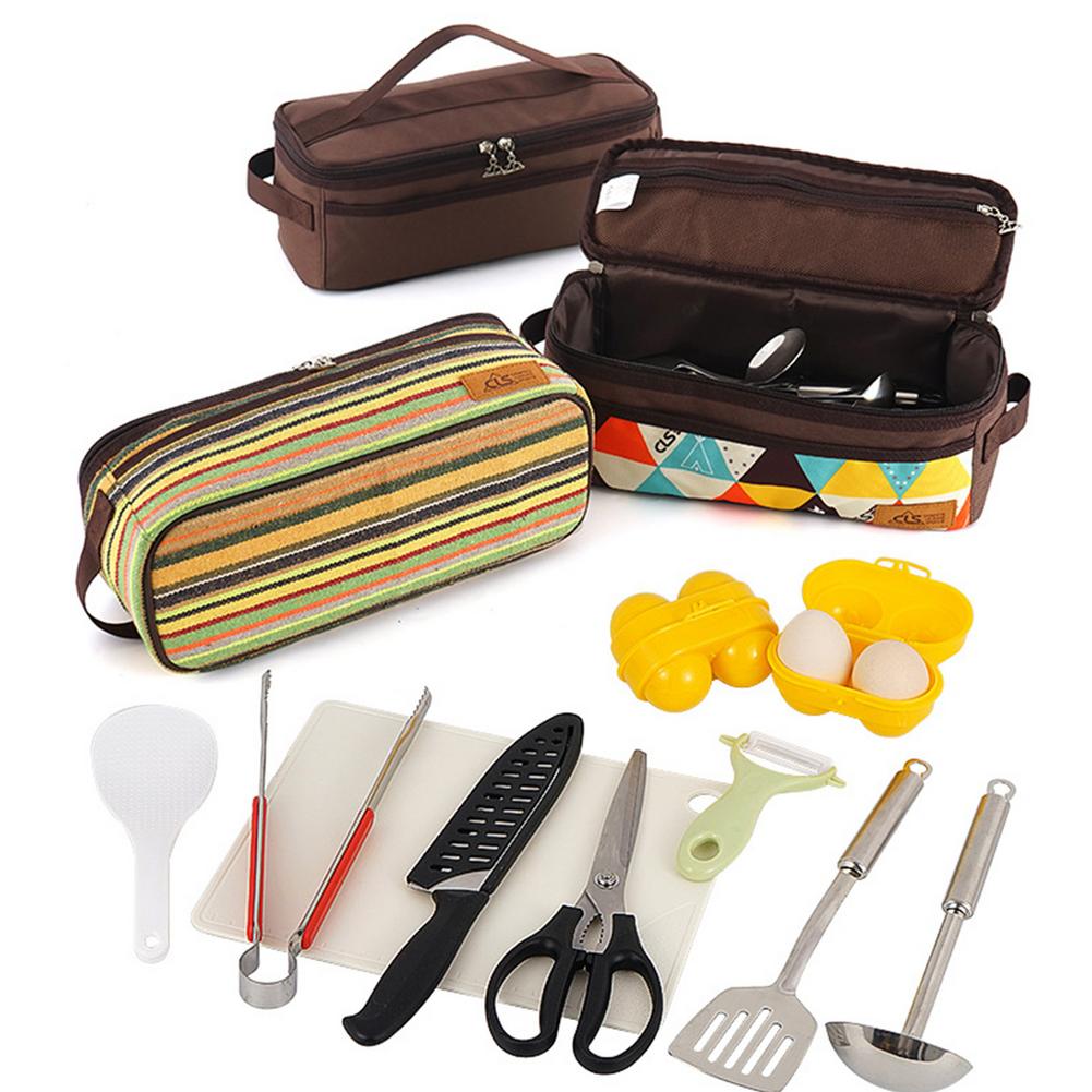 Juego de utensilios de cocina para acampar, vajilla portátil de viaje, herramientas de cocina al aire libre para acampar, senderismo, Picnic, accesorios de cocina, 11 Uds.