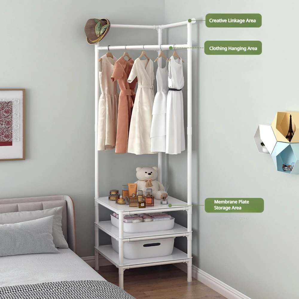 Perchero esquinero para ropa de dormitorio, perchero de pie para ahorrar espacio, percheros para ropa, mesita de noche sencilla, estantería de pie