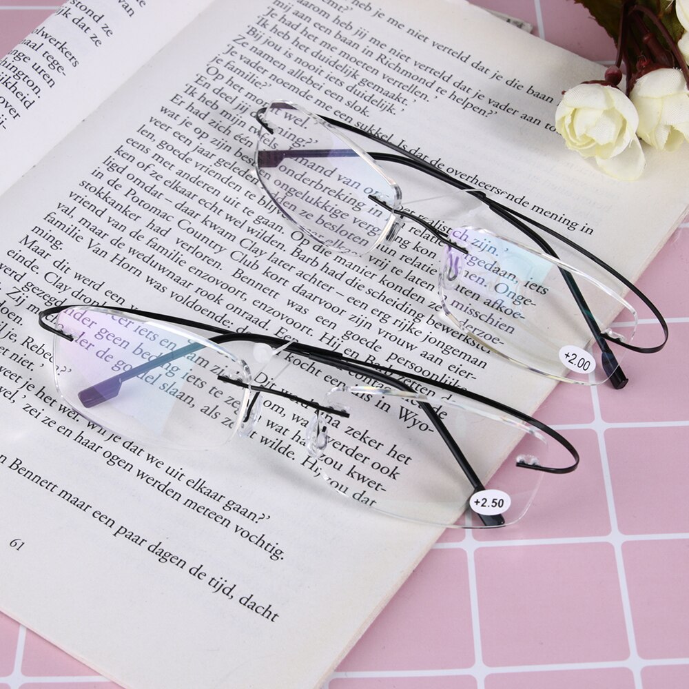 Rectangular Ultralight Memory Titanium Rimless Rectangular Reading Glasses Spectacles Eyeglass +1.0 1.5 2 2.5 4.0