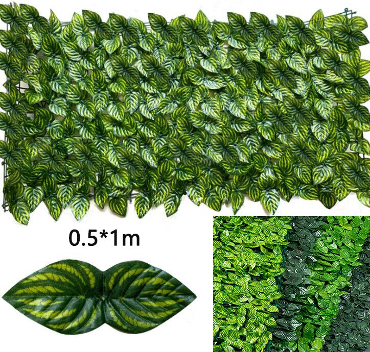 0.5*1m kunstige blade hæk hegn plast kunstige hængende vedbend diy væg altan indretning grønne blade haven baghave grønne