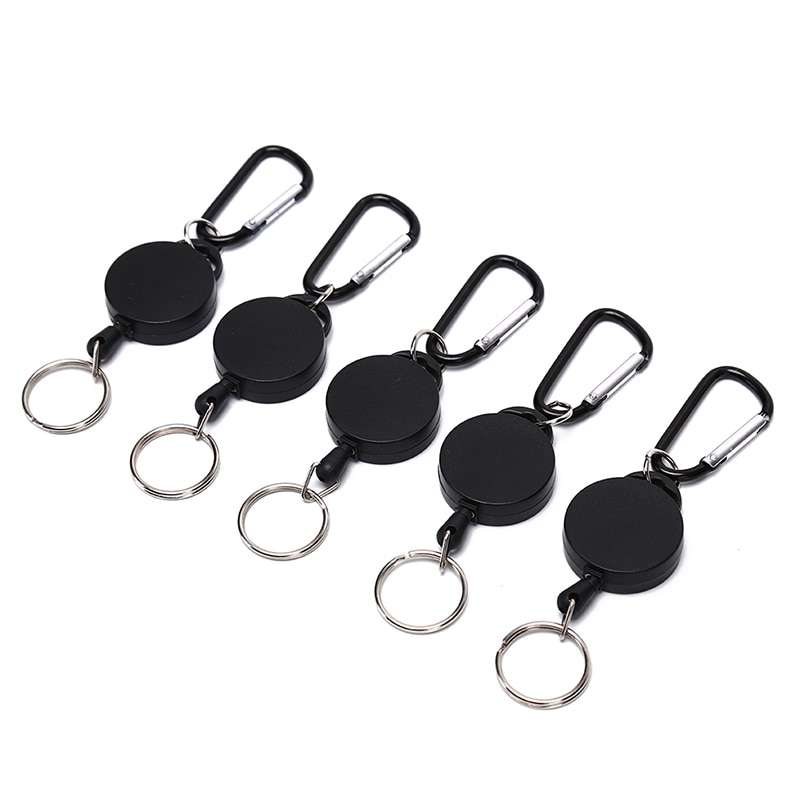 5pcs Mini Black Anti-Lost Keychain Multifunctional Retractable Keychain Buckle Recoil Ring Pull Clip Keyring Outdoor