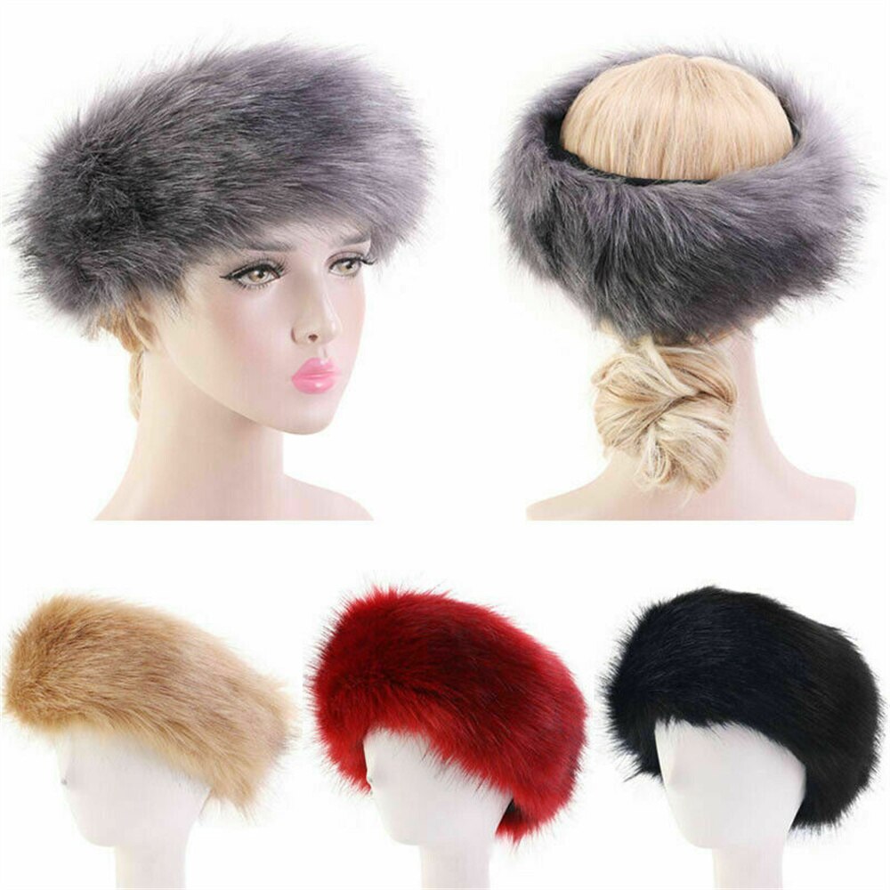 Women Ski Headband Hat Fluffy Winter Warm Ear Flap Faux Fur Cap Fluffy Warm Flap Cap Ear Headband Russian Style