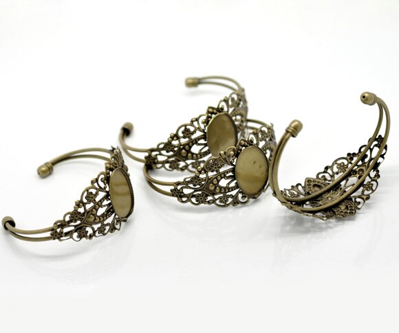 8 sezonów w stylu klasyczny antyczny brąz kwiat kamea ustawienie bransoletki bransoletki 17 cm (dopasowanie 25x18mm), sprzedawane za pakiet 4