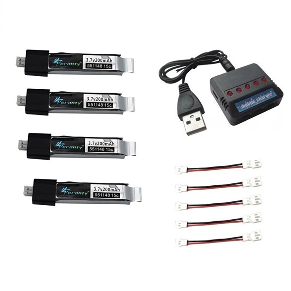 Upgraded 3.7V 200mAh For V911 F929 F939 Battery with (6 in 1) USB Charger for WLtoys V911 F929 F939 RC Helicopter 551148 Battery: Black