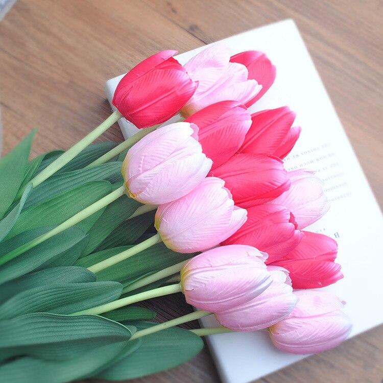 Rama de flor de tulipán Artificial con hojas verdes, suministros de de boda, flores artificiales para decoración del hogar, 60cm