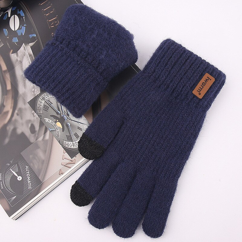 Touch Screen Gloves Men's Jacquard Plus Velvet Winter Thick Knitted Warm Woolen Gloves: A331C-14