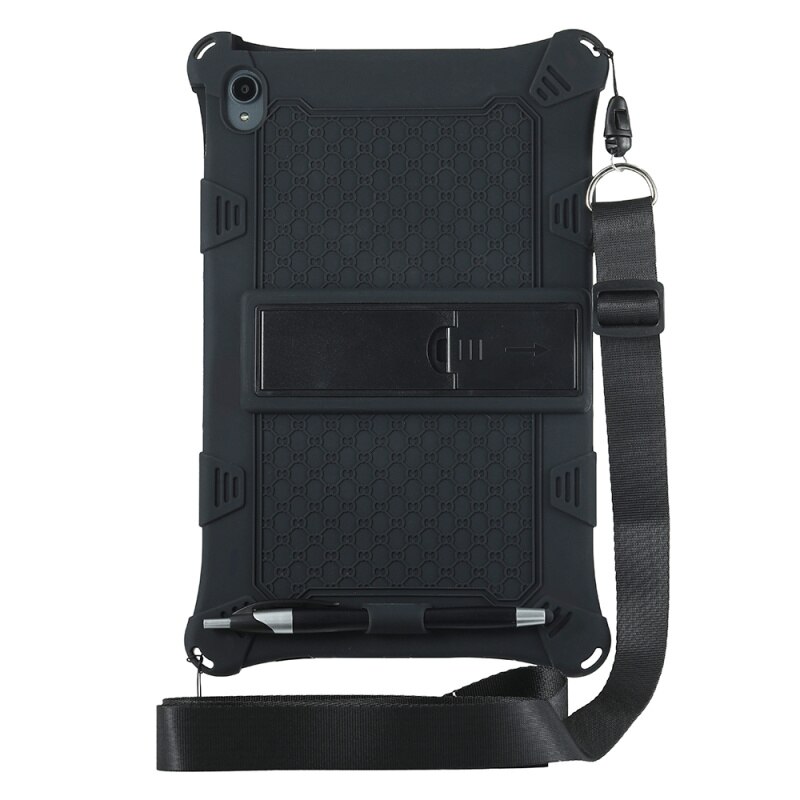 Kinderen Veilig Shockproof Silicone Case Voor Lenovo J706F 11.5Inch Tablet Met Afneembare Kickstand En Schouderband Voor Lenovo Pad: Black With rope