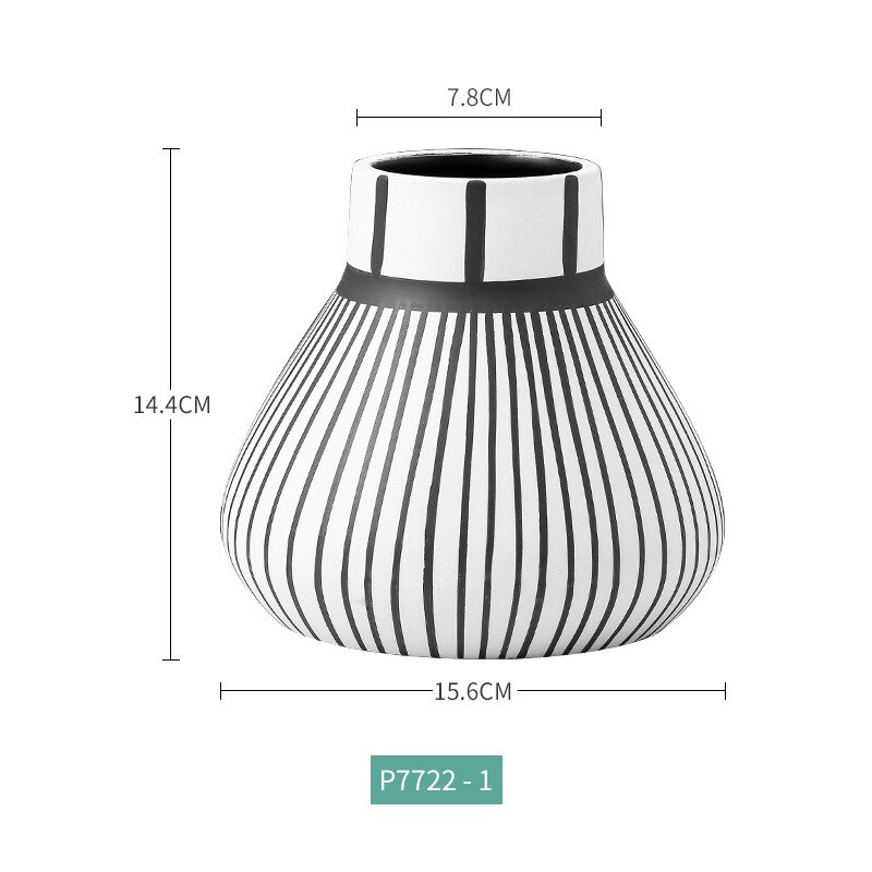 Vase minimalistiske sort / hvide geometriske stribede keramiske vaser: P7722-1