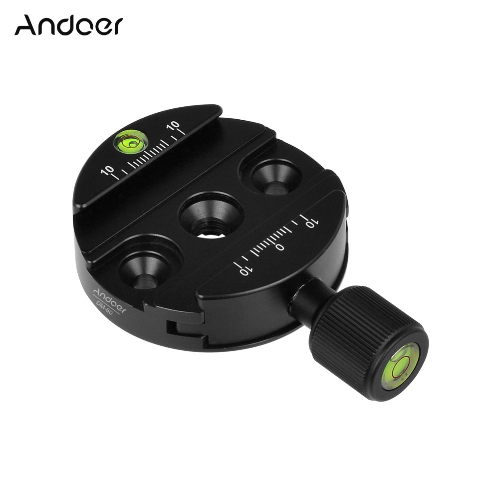 Andoer 60mm Aluminium DSLR Camera Quick Release Plaat Clamp 3/8 "met 1/4" Adapter Bubble Level voor Arca Swiss QR Plaat