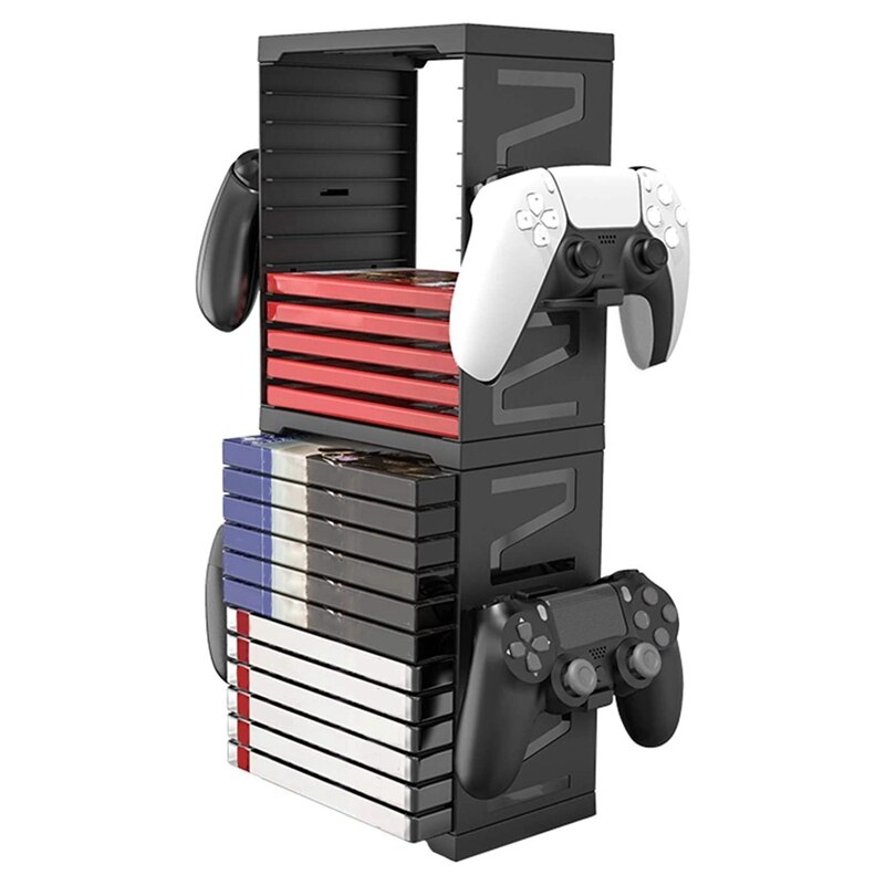 Game Storage Tower,Game Card Box Storage Rack Double-Layer Bracket for PS5 Game Disk Rack and Controller Organizer