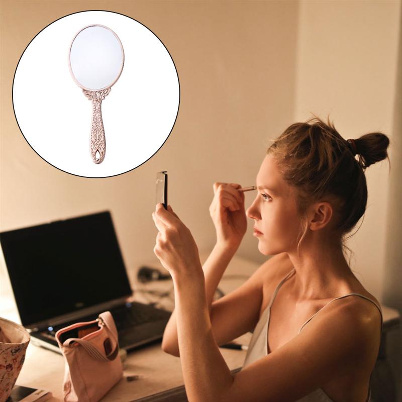 Espejo de mano Retro tallado en oro rosa, espejo portátil de maquillaje para mujer