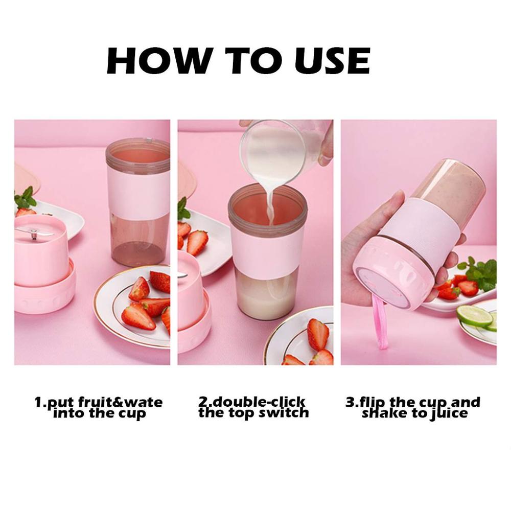 300ml Mini Electric Fruit Juicer Glass Portable Handheld Smoothie Maker Blenders Bottle Mixer USB Rechargeable For Home Travel