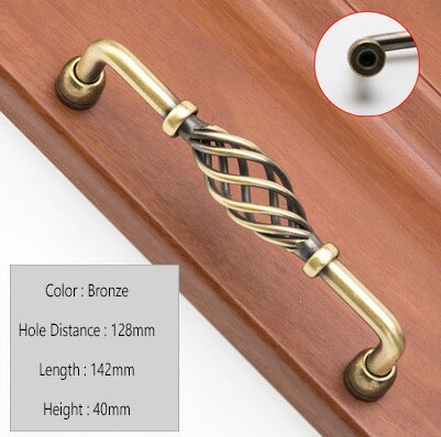 Vintage Antique Bronze Drawer Knobs Cabinet Handles Hollow Out Birdcage Handles Wardrobe Door Pullers Furniture Handle: Bronze A 128mm