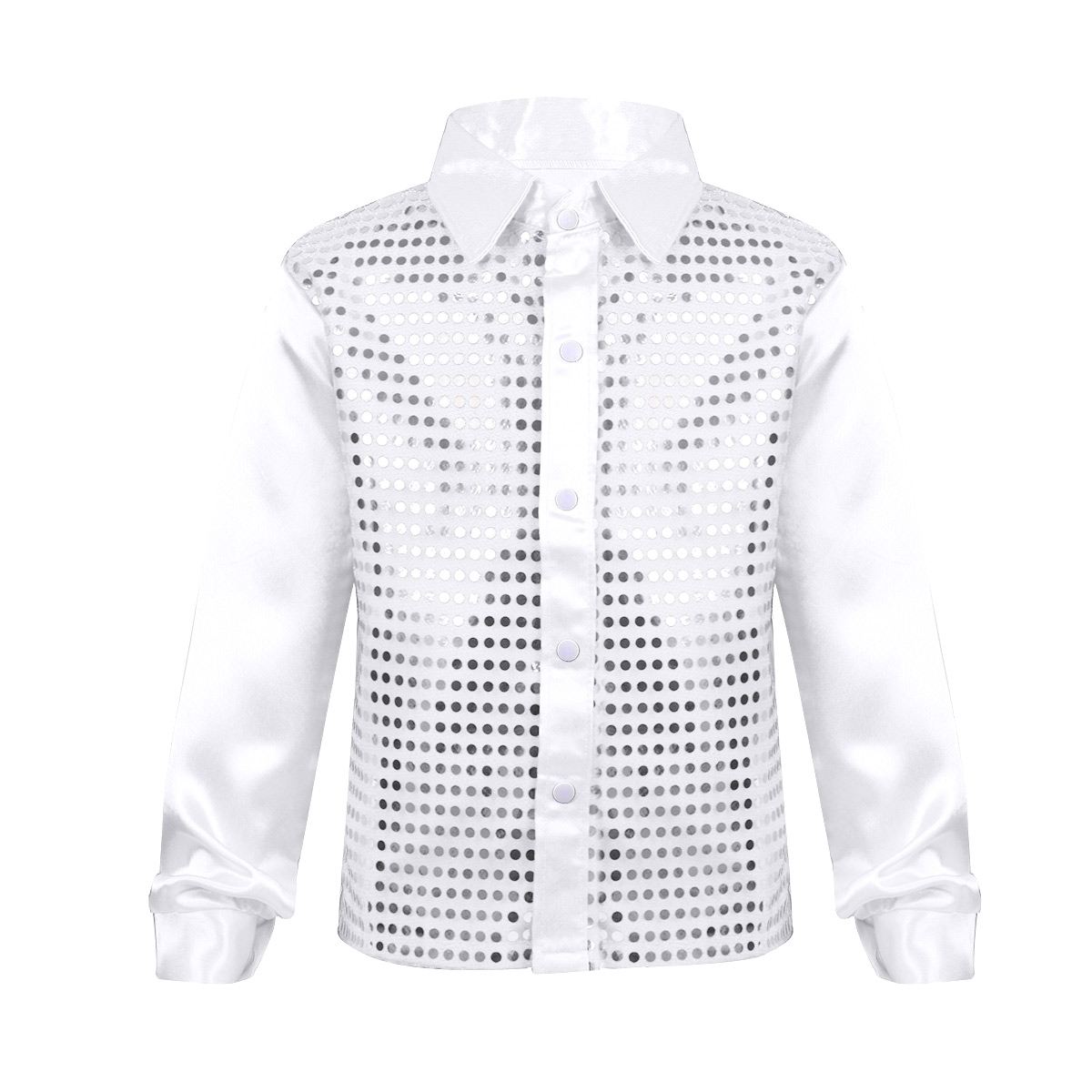 Camisa de manga larga con lentejuelas brillantes para niños, traje de baile de Jazz, actuación de escenario, Top de baile de hip hop, Atuendo para Rave: White / 8 años
