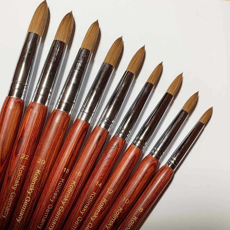 Pure 100% Kolinsky Sable Acrylic Nail Brush Round Crimped Brushes For Manicure Powder Size 8 to 14