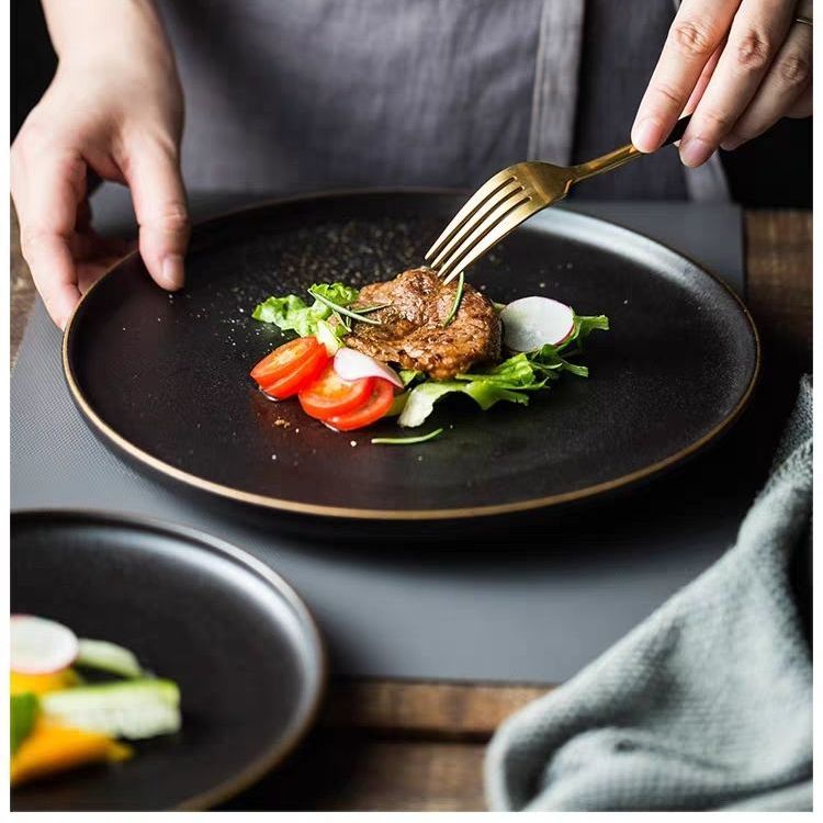Phnom Penh Ceramic Plate Western Steak Plate Dishes and Plates Sets Black Matte Scratch-resistant Pendulum Fruit Plate Dish