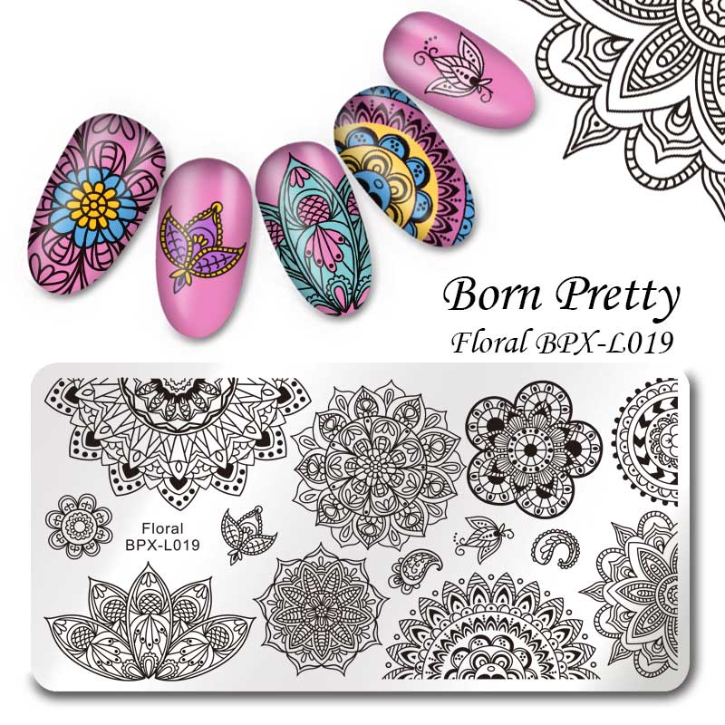 Geboren Pretty Stamping Plates Kit Xmas Bloemen Rvs Nail Art Stencil Nail Stempel Template Nail Accessoires 5 Stks/set