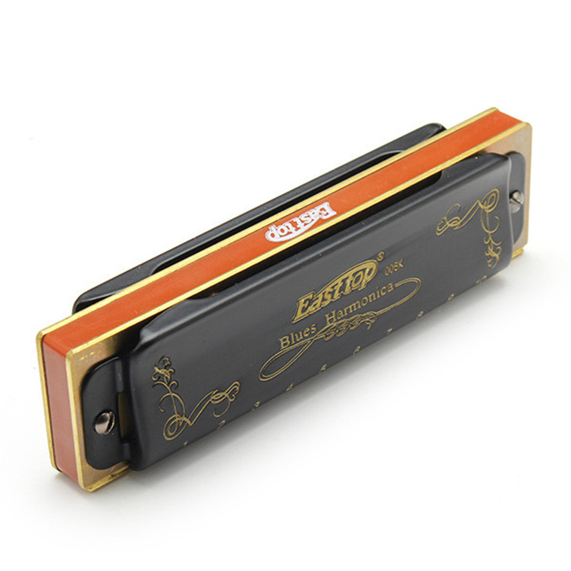 Easttop – Harmonica bleu T008K 10 trous, clés A B C D E F G, harpes diatoniques classiques noires, Instrument de musique pour débutant,