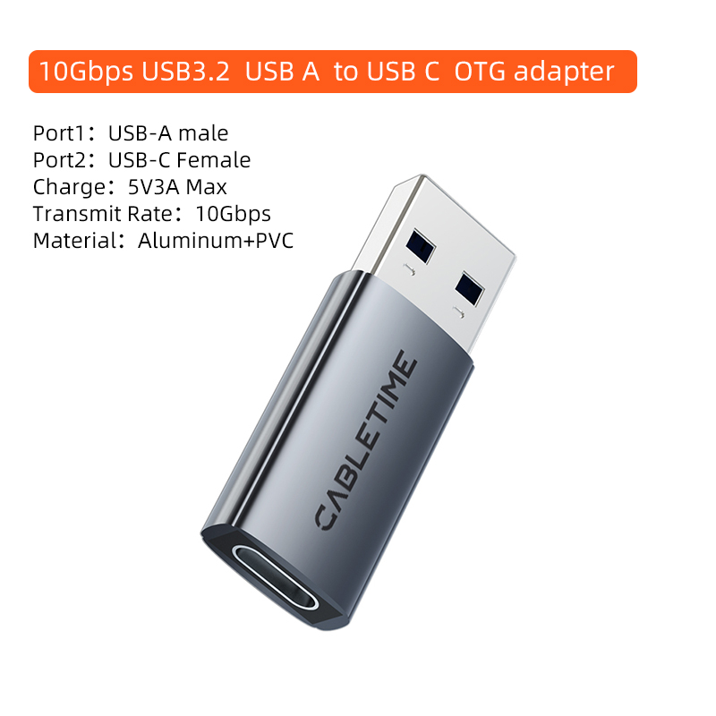 CABLETIME 10 Gb/s Adapter USB 3.2 Gen 2 typu A do typu C Konwerter ładowania i synchronizacji do telefonów komórkowych, laptopów i tabletów C516: Default Title