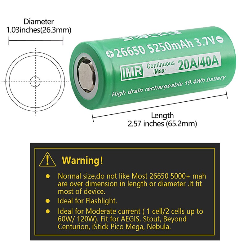 26650 Batterij Shockli 26650 5250 Mah 5000 Mah 20A 3.7V Li-Ion Oplaadbare Batterij Voor Zaklamp Fakkel Hq Tiny ODF30