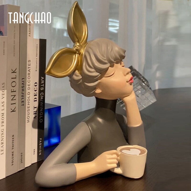 Estatua de chica nórdica para decoración del hogar, escultura de resina moderna para oficina y sala de estar, figuritas decorativas para interiores, accesorios de decoración del hogar