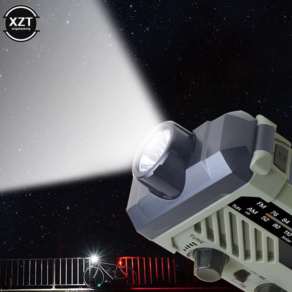 Emergency AM FM Radio Hand Crank Battery Operated Solar Radio With LED Flashlight Desk Lamp 2000mAh Charger SOS Alert