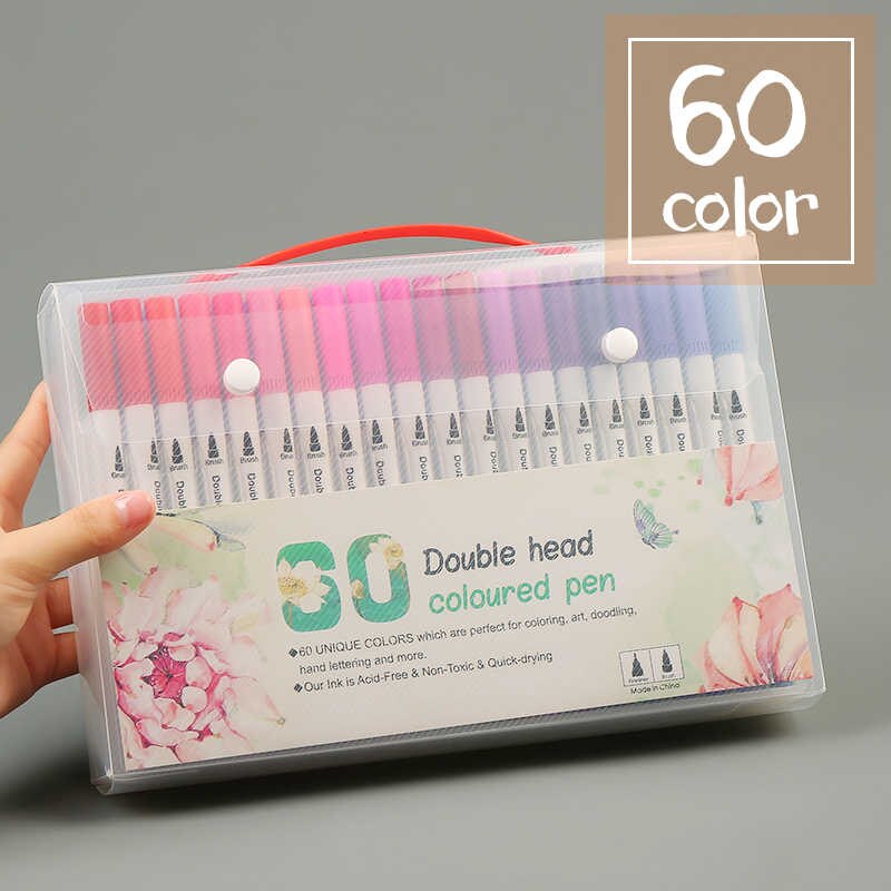 100 Kleur Zachte Hoofd Aquarel Pen Kinderen Basisschool Met 24 Kleur 36 Kleur Dubbele Hoofd Wasbare Aquarel Pen Art suppli: 60colour