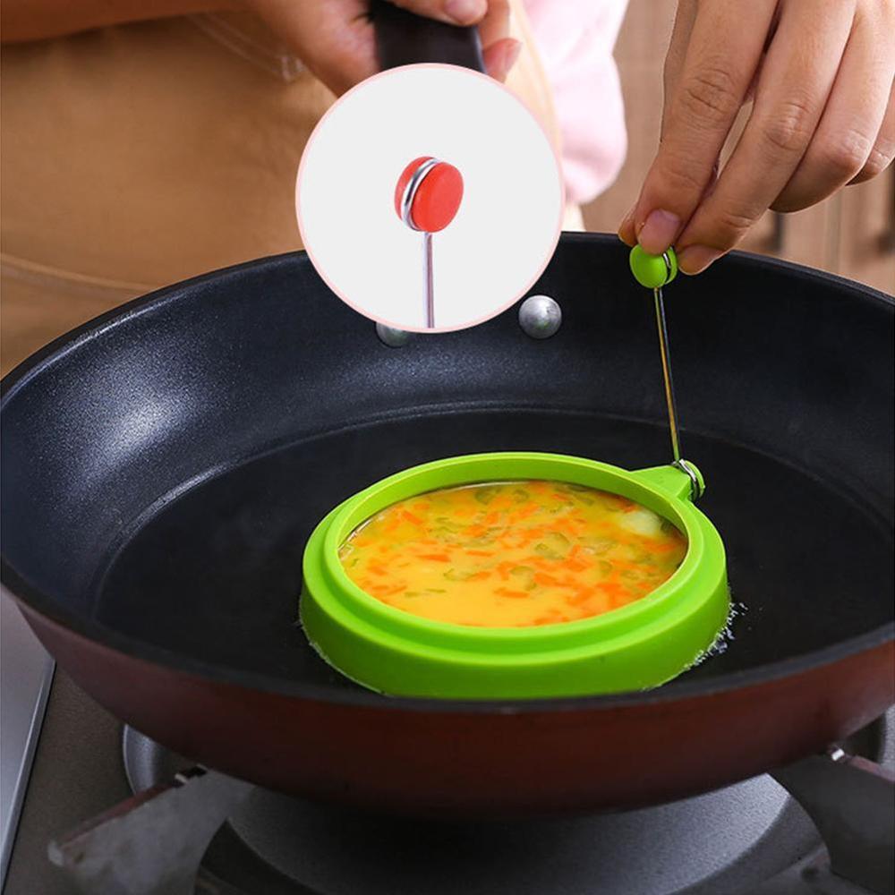 Een Een, Ronde Model Siliconen Omelet Met Handvat, Siliconen Creatieve Frituren Ei Pan Pancake Mold