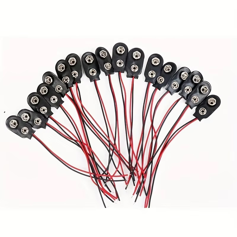 10 Stück 9 V Batterie-Clips, 10 cm, Schwarz, Rot, 2-Draht-Kabel-Verbindung, Anschluss, Schnalle, 9 Volt, Batterie-Clip-Anschluss, Batteriehalter