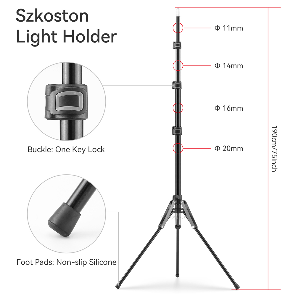 1.9m/75 inch aluminium lampstatief voor fotografie, lichtstatief, monopod, lichtbeugel voor led-videolamp, flitser, reisformaat, 1/4 schroeven