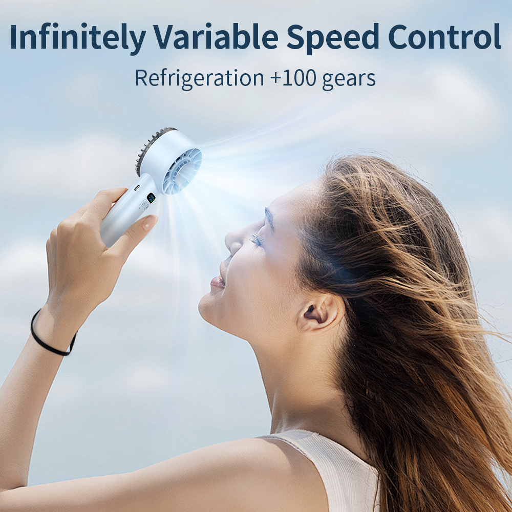 5200 mAh tragbarer Handventilator, LED-Anzeige, Halbleiterkühlung, 100 Geschwindigkeiten, wiederaufladbarer USB-Außenventilator, doppelter Eiskühler