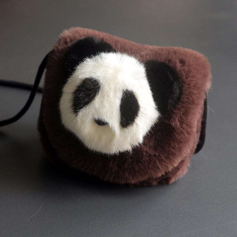 17*17.5 cm Jongens Meisjes Leuke Cartoon Panda Patroon Faux Fur Messenger & Schoudertassen Mode Zachte Kinderen Haak & Loop Handtassen: Chocolade