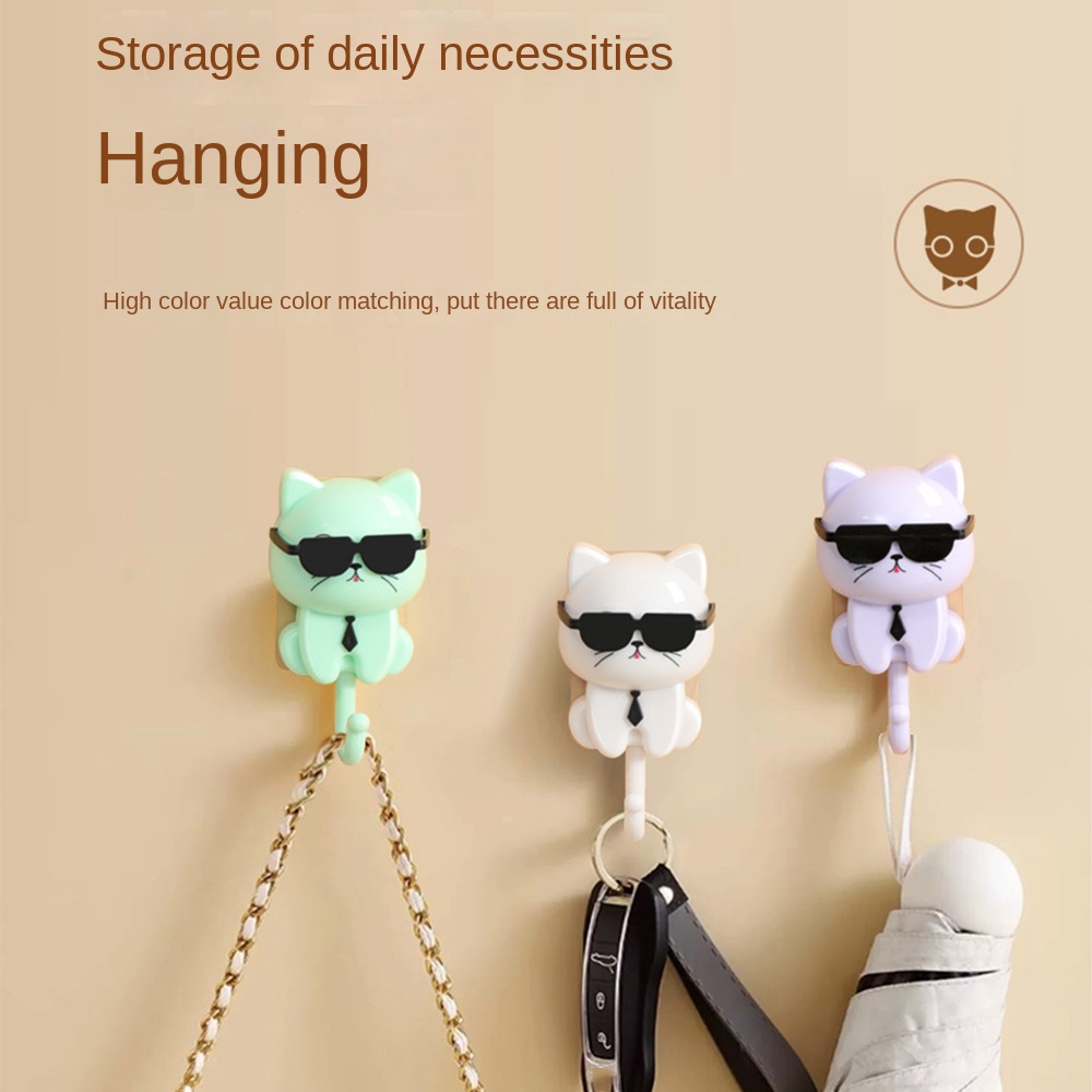 Ganchos decorativos de gato de dibujos animados creativos, autoadhesivos, soporte de llaves sin costuras, gancho de alta resistencia, accesorios de baño, organizador de artículos diversos