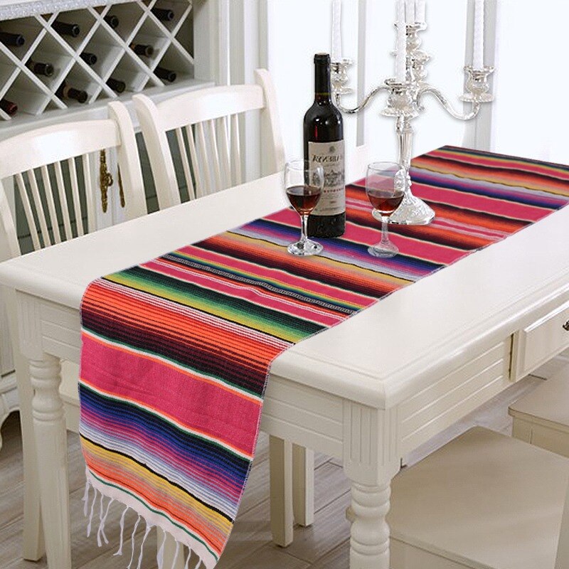 Regnbue bordløber stribe bordløbere med kvast mexicansk dug til bryllupsfest bomuldsdug flag 34 x 212cm