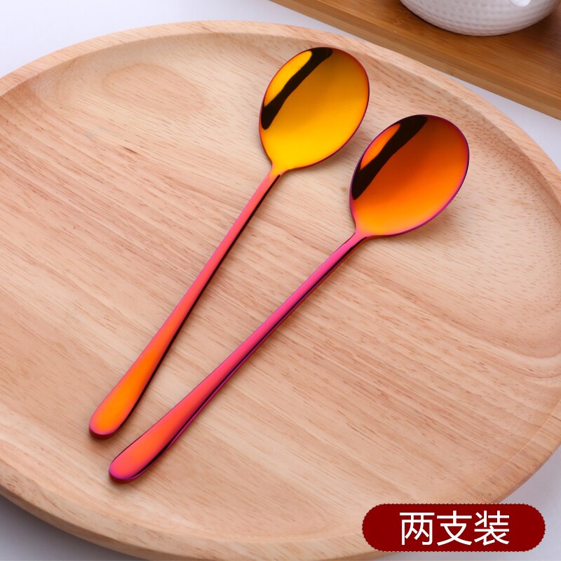 2PCS Rose Gold Colorful Coffee Spoon Stainless Steel Long Handle 8 Color Korean Mixing Spoons Set Dessert Long Ice Kitchen Scoop: 2rainbow NO.3