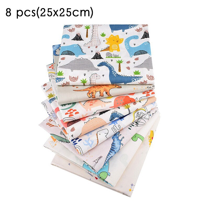 8 pcs/set 25*26/25*25 CM Sewing Supplies Mix Color DIY Handmade Patchwork Cloth Cotton Fabric for Household Nice: dinosaur 25x25cm