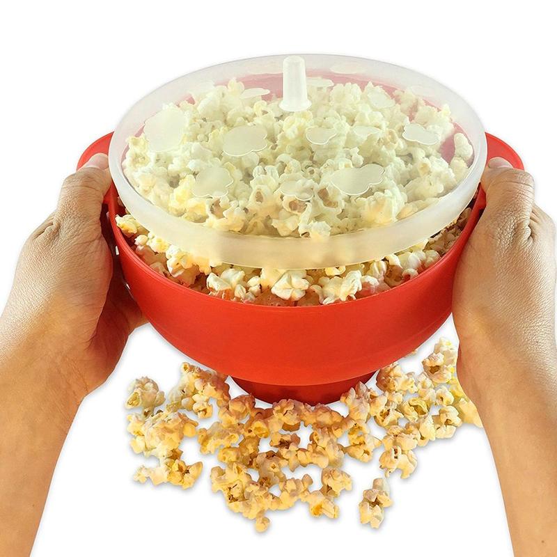 Popcorn mikrobølgeovn silikone foldbart rødt køkken let værktøj diy popcorn spand skål maker med låg
