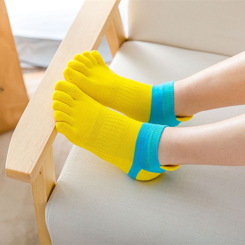 Toe Socks Women 100 Cotton Five Fingers Socks Breathable Cotton Socks Sports Running Solid Color Yellow Blue Sock Female Sox