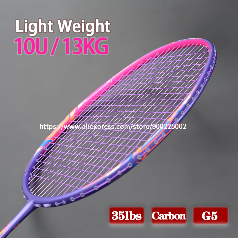 100% Full Carbon Fiber Strung Badminton Rackets 10U Tension 22-35LBS 13kg Training Racquet Speed Sports With Bags For Adult: PURPLE