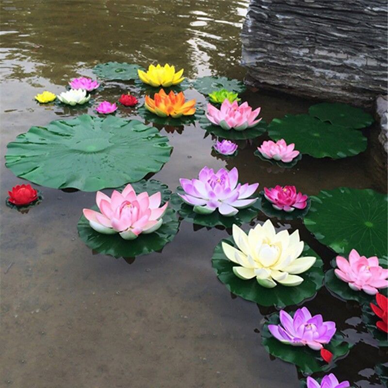 5pcs Artificial Lotus Water Lily Floating Flower Pond Tank Plant leaf Ornament 10cm Home Wedding Garden Pond Pool Decoration