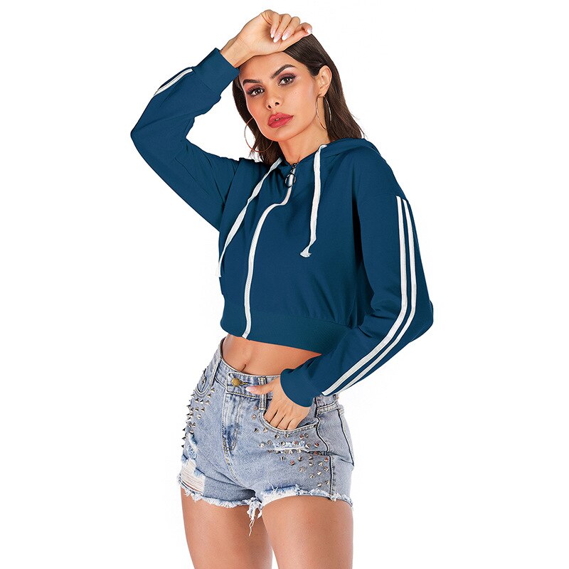 U-shot Sudadera con capucha deportiva con cremallera para mujer, ropa deportiva a rayas, abrigo corto, sudaderas de manga larga, sudaderas de mujer, sudaderas deportivas: XL / Navy blue