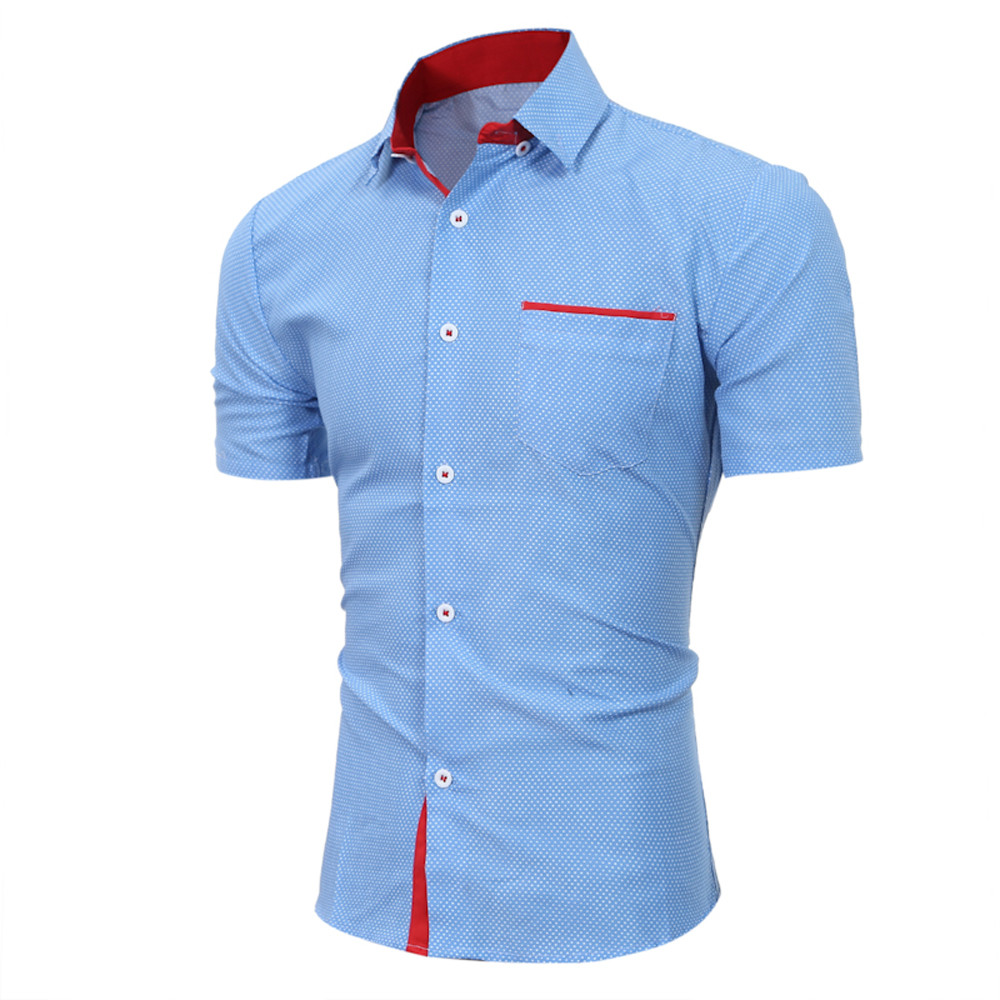 Skjorte herre sommer afslappet skjorte herre kortærmet polyester herre kortærmet business slim skjorte prikket print bluse top  w412