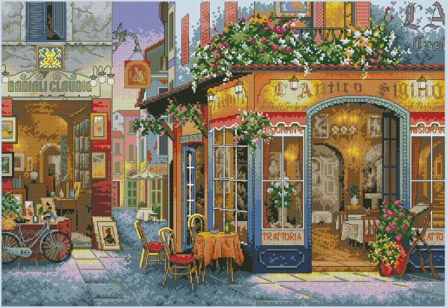Lovely Counted Cross Stitch Kit European Bistro Bar Saloon Street Shop 35224